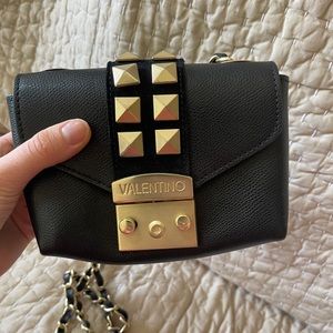 Valentino genuine black leather cross body going out bag on a long chain